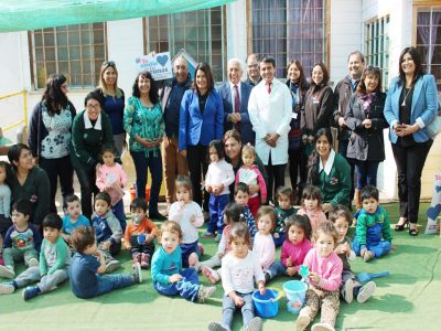 En jardín infantil Los Duendecitos de Lo Gallardo autoridades hicieron un llamado a la comunidad a vacunarse contra la influenza