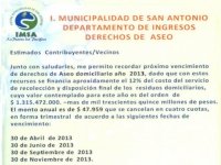 Municipio llama a cancelar cuotas de derechos de aseo.